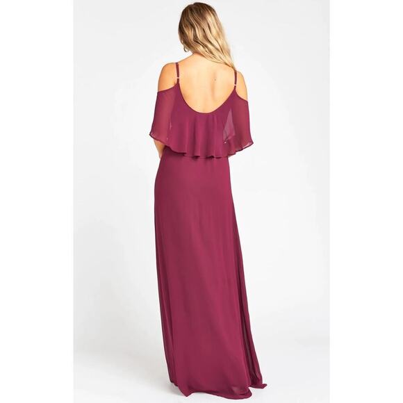 Show Me Your Mumu Caitlin Ruffle Maxi Dress Chiffon Merlot - Picture 3 of 8